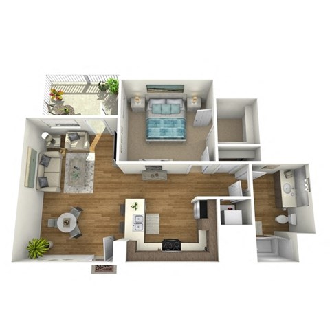 Floor plan for 1 bed, 1 bath, 739 sqft